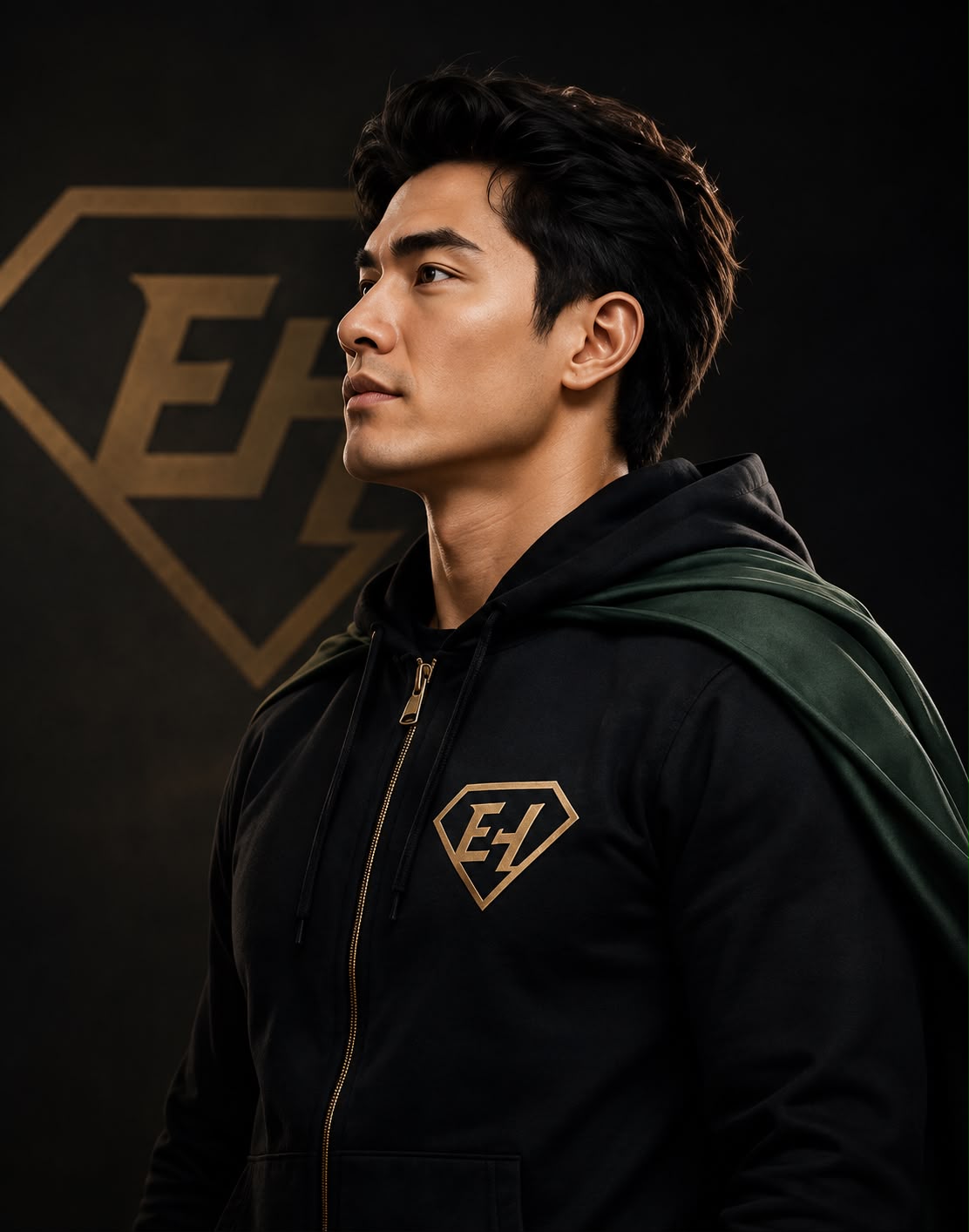 eCom Hero operator in branded hoodie and cape